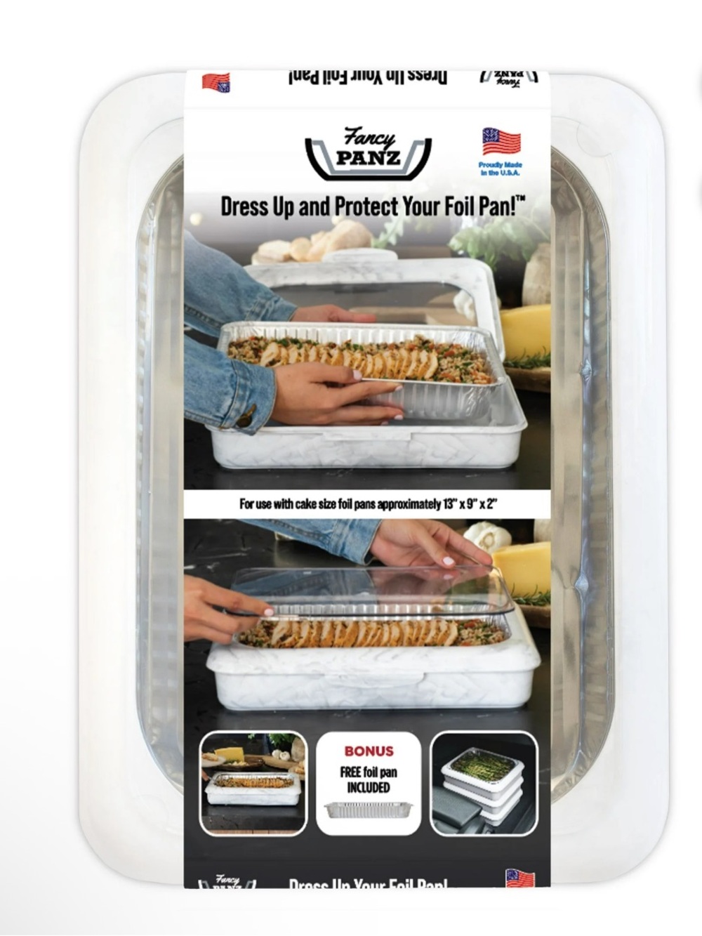 New Fancy Panz Plastic 9"×13"x2" White Marble Foil Pan Carrier Fancy Panz